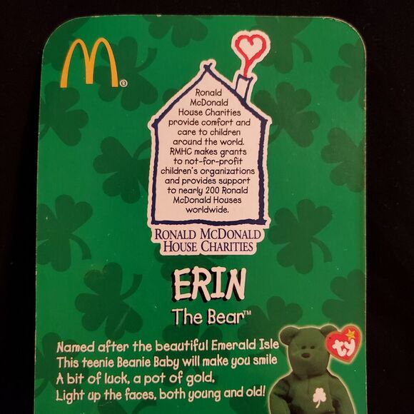 Ty Beanie Baby Erin The Bear 1997 Retired PVC Pellets 4th Gen McDonalds Emerald - Picture 5 of 8